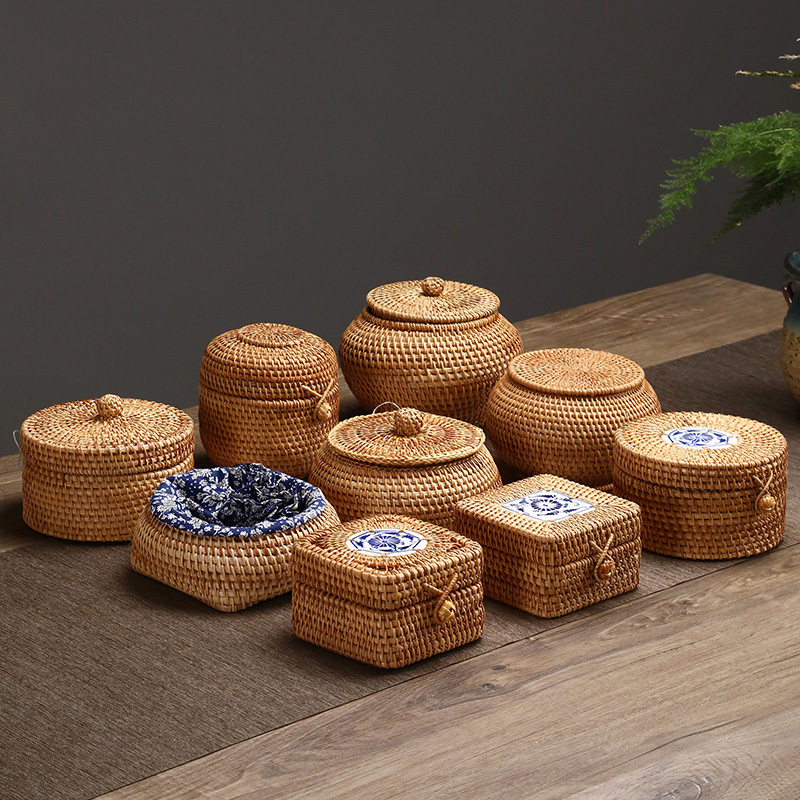 Food Snacks In Japan - Handwoven Rattan Storage Box With Lid