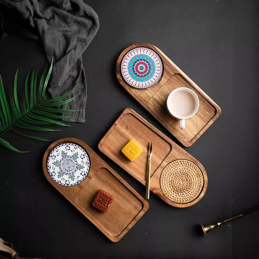 Acacia Wood Tea Tray Food Oval - Food Snacks In Japan recension och pris