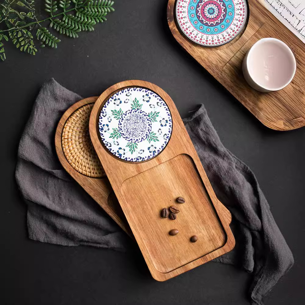 Acacia Wood Tea Tray Food Oval - Food Snacks In Japan recension och pris