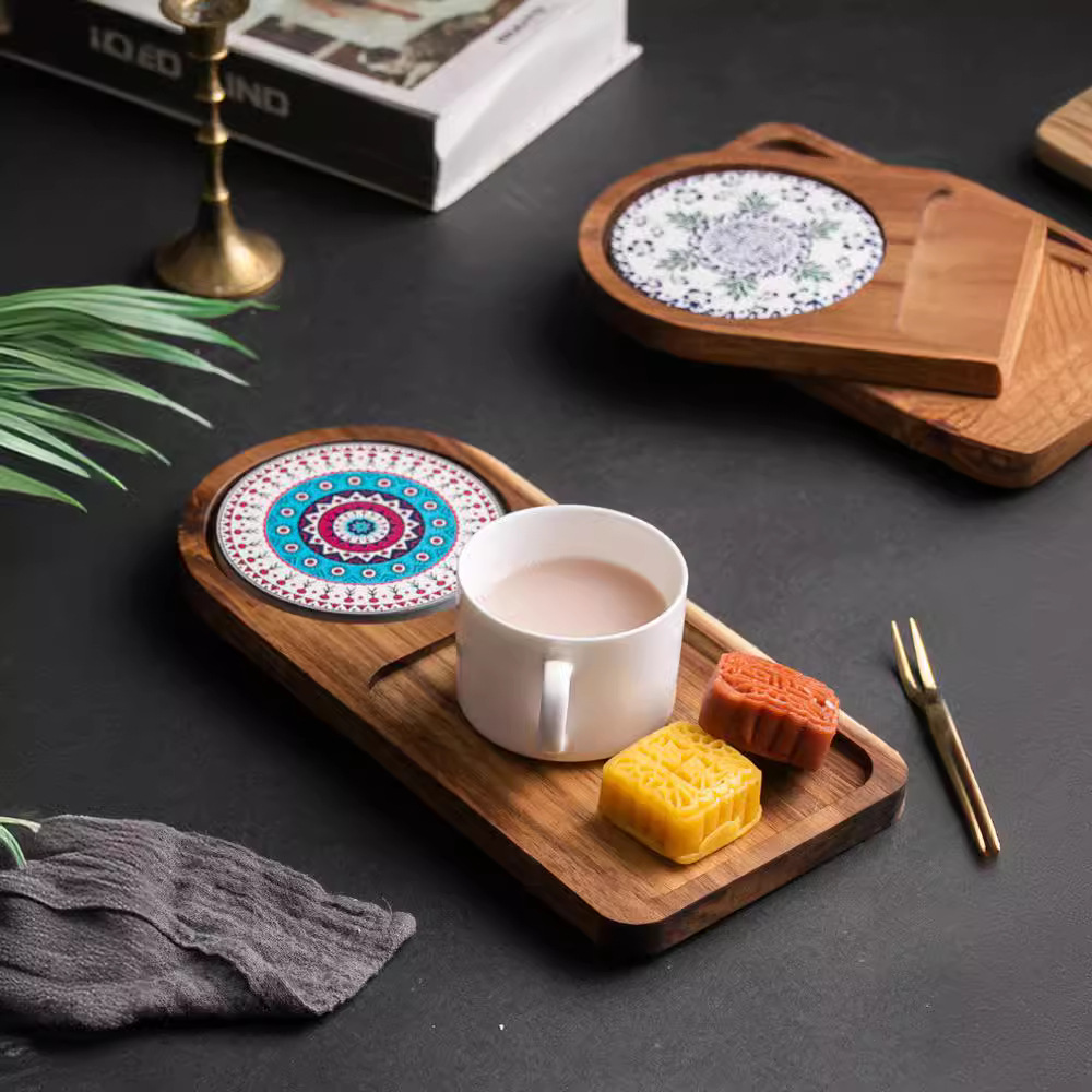 Acacia Wood Tea Tray Food Oval - Food Snacks In Japan recension och pris